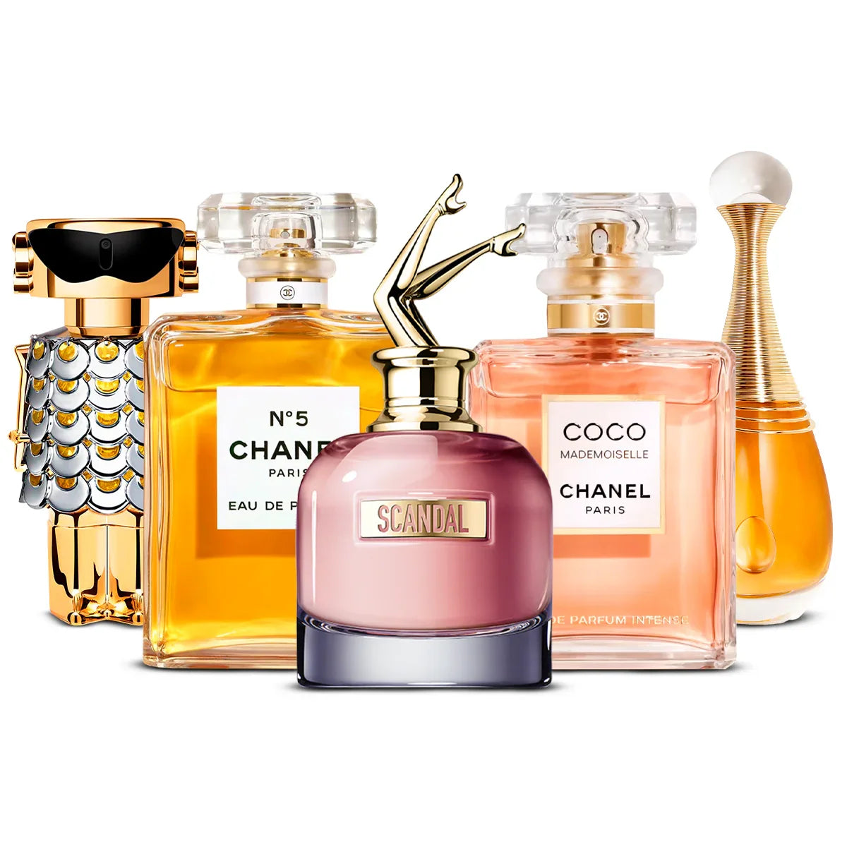 Set di 5 profumi | Fame + Chanel N°5 + Scandal + Coco Mademoiselle + J'adore